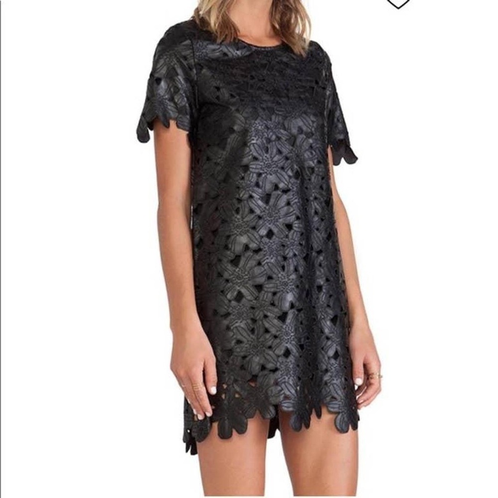 JOA Los Angeles Floral Cutout Faux Leather Dress Sz S